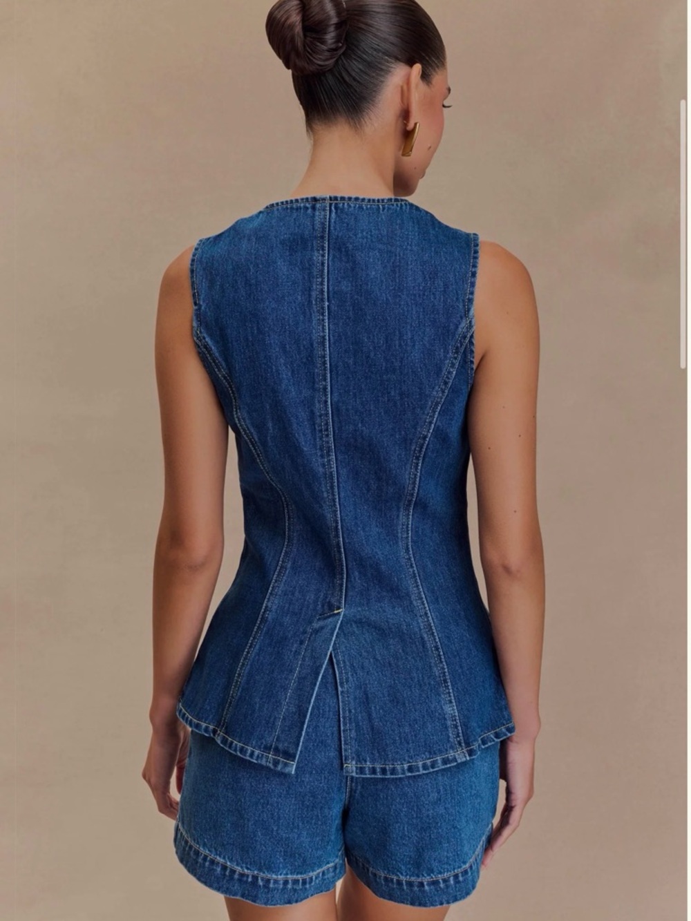 Meshki Indigo Denim Sleeveless Vest & Shorts Set - Picture 2 of 4